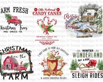 Rustic Farmhouse Christmas Sublimation Transfer Bundle Ready to Press, Country Christmas Transfer, Vintage Farm Sublimation Collection print