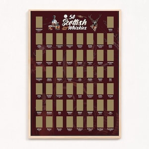 50 whiskies single malt écossais - Poster de la liste des seaux à gratter, cadeau whisky, whisky, cadeau écossais, cadeau pour partenaire