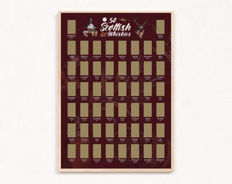 50 Scottish Single Malt Whiskies - Scratch Off Bucket List Poster,Whisky present, Whiskey, Scottish gift, gift for partner