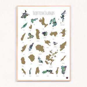 Îles écossaises - Poster à gratter, cadeau écossais, cadeau unique, île ensachée, île de Skye, Barra, Harris, Lewis, Mull, Iona, Jura