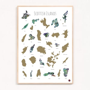 Scottish Islands - Scratch off poster, Scottish gift, unique gift, island bagging, Isle of Skye, Barra, Harris, Lewis, Mull, Iona, Jura