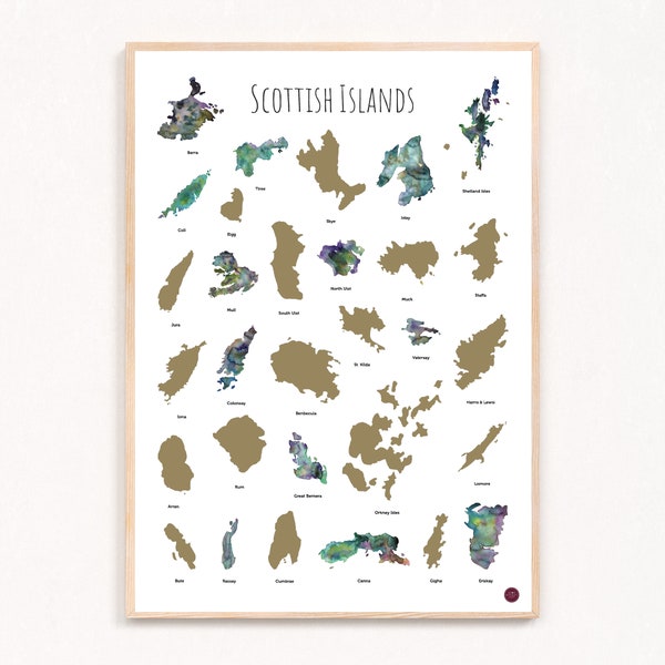 Scottish Islands - Scratch off poster, Scottish gift, unique gift, island bagging, Isle of Skye, Barra, Harris, Lewis, Mull, Iona, Jura