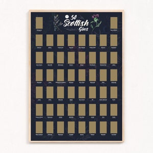 50 gin scozzesi - Poster con lista dei desideri da grattare, regalo di gin, regalo scozzese, bar di casa, regalo di compleanno