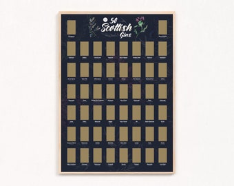 Plakat z listy życzeń „Scottish Gin Scratch List” – prezent dla domowego baru