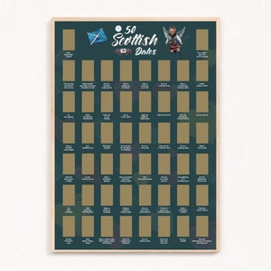 50 Scottish Dates - Scratch off Bucket List Poster, Geschenk zum Jahrestag, Schottisches Geschenk für den Partner