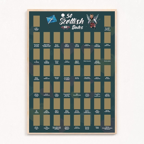 50 Scottish Dates - Scratch off Bucket List Poster, Anniversary present, Birthday gift Scottish gift, present for partner