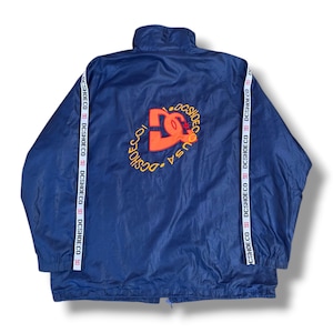 Vintage 90s Dc Shoe Co Usa Light Jacket Side Tape Design Big Embroidered Logo Spell Out Backhit Old School Streetwear Hip Hop Style Size L