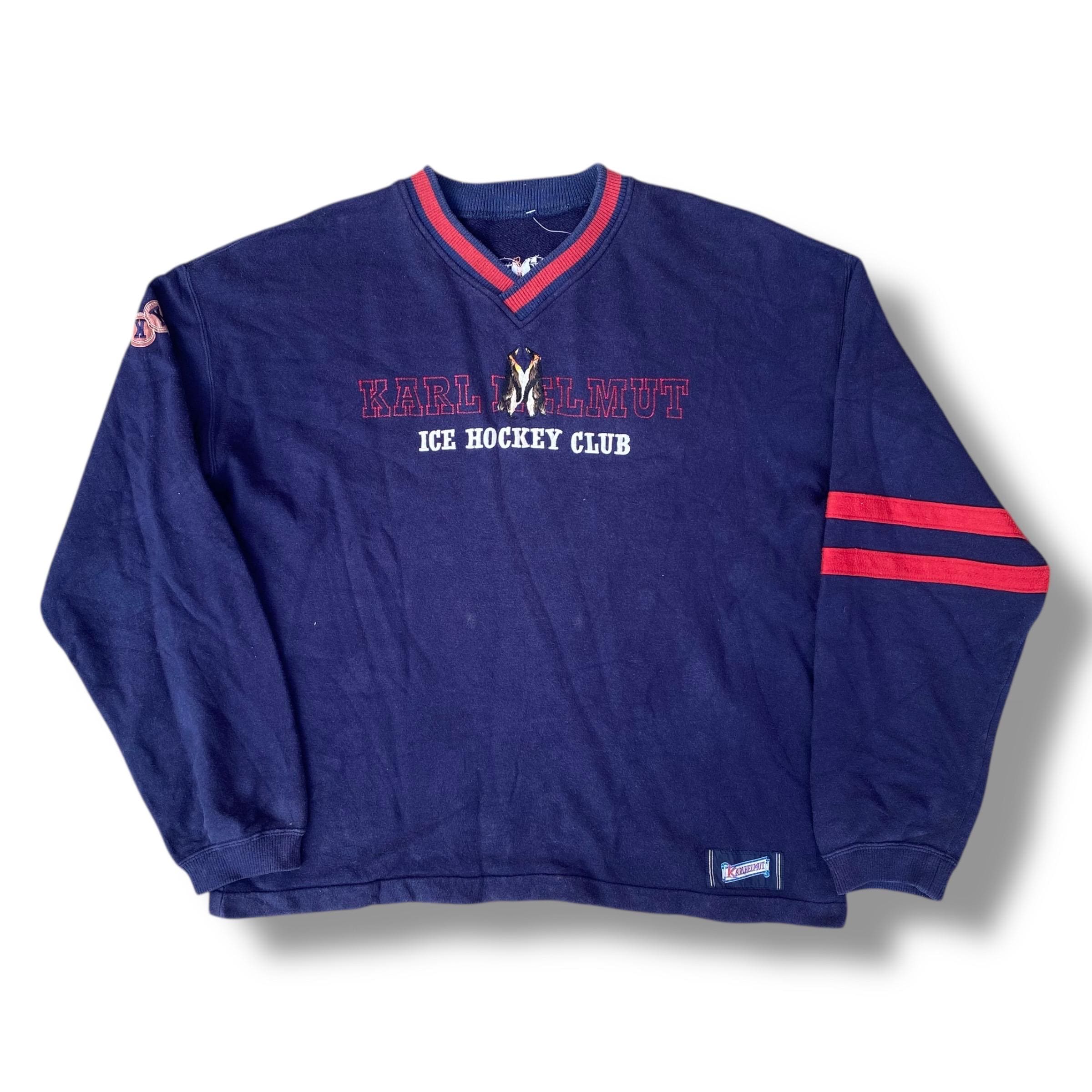 【USED】ChampionREDFISH LAKE1929スウェット Vintage 90s Karl Helmut Ice Hockey Club Sweatshirt Embroidery