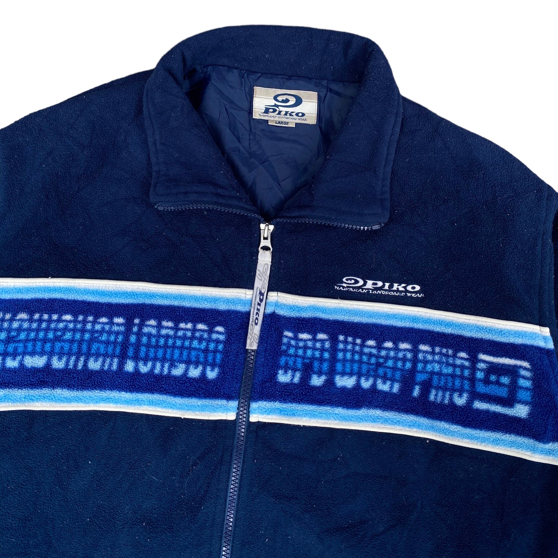 Vintage 90s Piko Hawaiian Longboard Wear Fleece Blue Full Zip