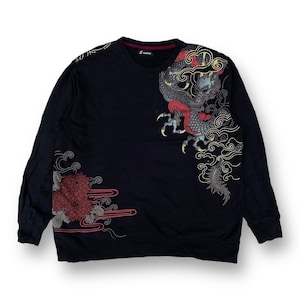 Vintage Y2K Dragon Sweatshirt Extra Large Japan Traditional Art Sukajan Souvenir Pullover Jacket Yakuza Style Fashion Over Print Size XL