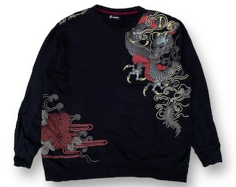 Vintage Y2K Dragon Sweatshirt Extra Large Japan Traditional Art Sukajan Souvenir Pullover Jacket Yakuza Style Fashion Over Print Size XL