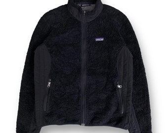 Giacca vintage Patagonia Sherpa Fleece con cerniera intera, taglia M, stile designer di abbigliamento per attività all'aperto, logo ricamato.