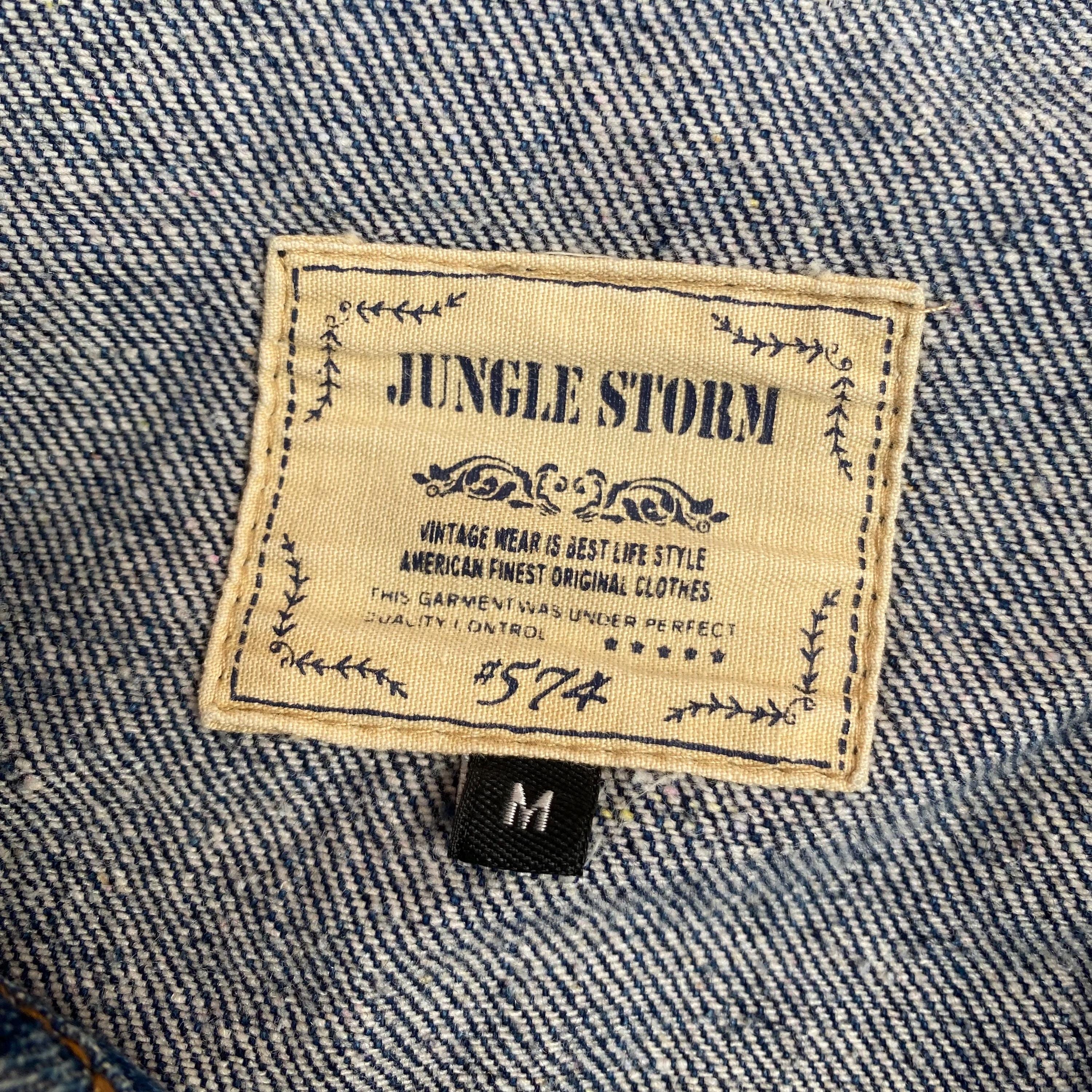 Vintage 90s Jungle Storm Men Denim Jumpsuit Indigo Biker Suit