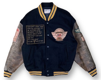 Vintage 1990s Phat Farm Leather Jacket / Patchwork / 90s