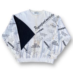 Vintage 90s Full Over Print Sweatshirt Pullover Crewneck Wording Design Size L