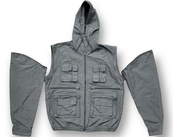Vintage des années 90 Akubal Bomber Jacket Extra Large tactique multipoches fermeture éclair complète concepteur japonais équipement de plein air tenues mode Style taille XL