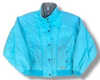 Vintage 80s Ellesse Perugia Italy Retro Puffer Ski Jacket Snow Bomber Jacket Turquoise Sportswear Made in Japan Size S