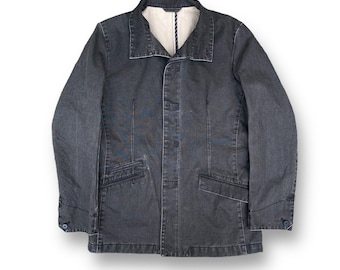 ¡Elegante! Chaqueta de botones vintage de marca japonesa Boycott, ropa de trabajo, tela vaquera, color negro y gris, talla M