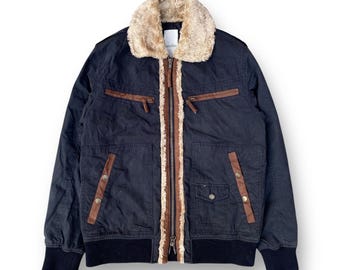 Vintage 90s House of Blues Shearling Jacket Medium Tactical Multipocket Style Full Zipper Biker Size M