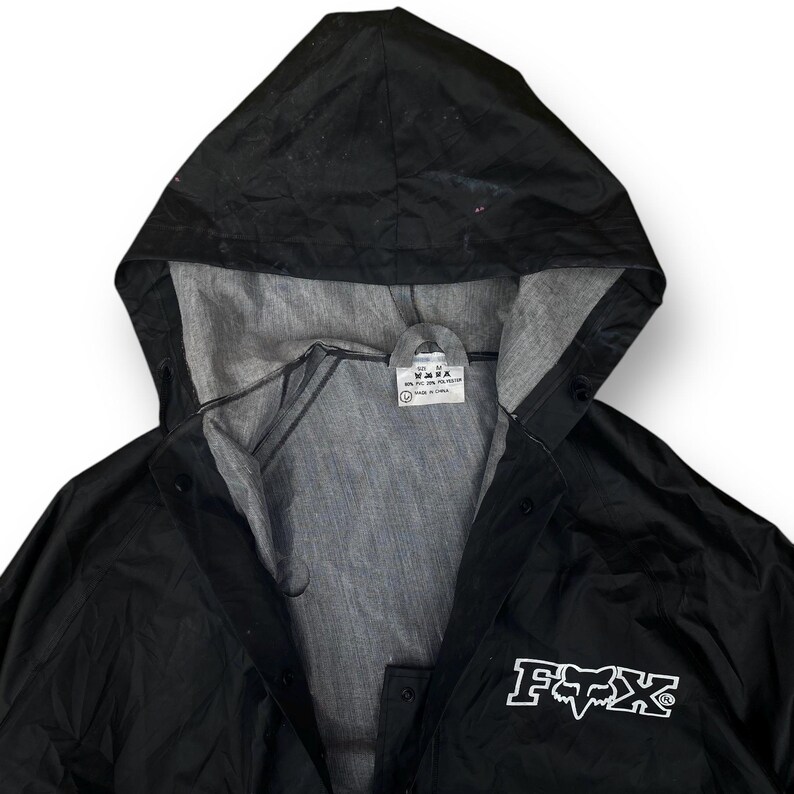 Vintage Fox Racing Long Raincoat Jacket Water Resistant Big Logo Back ...