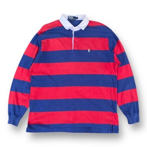 Vintage 90s Polo by Ralph Lauren Long Sleeve Stripe Collar Button Down Small Embroidery Pony Logo Casual Lifestyle Fashion Style Size L