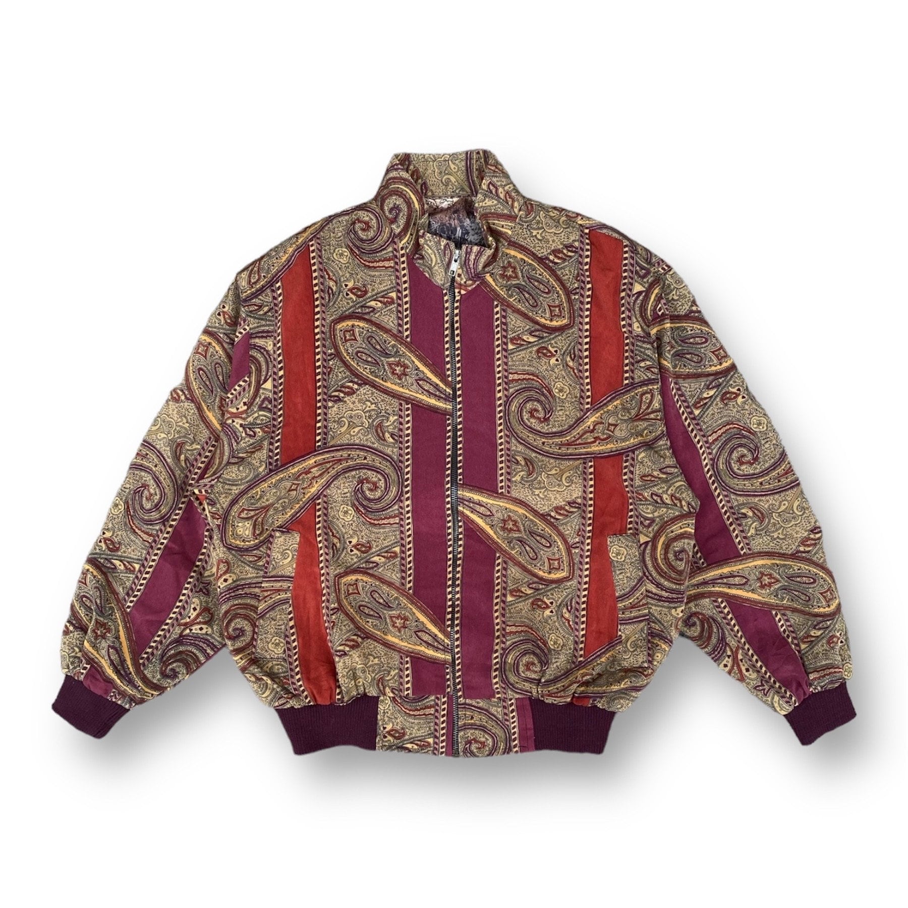 Vintage 90’s Paisley Bandana Bomber Jacket Large Zipper Double Pocket All Over Print Casual Streetwear Fashion Outfits Size L