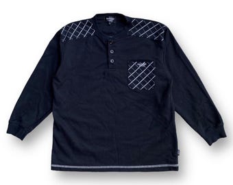 Vintage 90er Jahre Sacsny Y’saccs von Yohji Yamamoto Sweatshirt Große einzelne Tasche Stickerei Zauberspruch Halbe Taste Pullover Japanische Marke Größe L