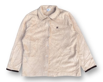 Vintage 90s Courreges Fleece Warm Jacket Large Button Down Small Embroidery Logo Made in Japan Size L