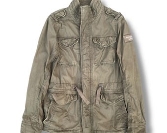 Vintage Abercrombie & Fitch "Sentinel" M65 Militärjacka Olivgrön Garment Multipocket Storlek M