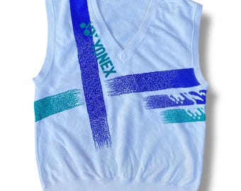 Vintage 90s Yonex Sleeveless Sweatshirt V Neck Spell Out Athletic Sportswear Made in Japan Size M
