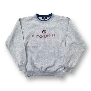 Vintage 90s Hiromi Rossi Milano Sweatshirt Large Embroidery Spell Out Pull Over Crew Neck Sweater Size L
