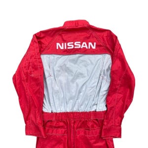 Vintage Nissan Motorsport Racing Coverall Jumpsuit Workwear Jacket Racing Team Japan JDM Spell Out Logo Grand Prix GP Nissan Racing Size L