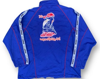 Vintage 90s School of Hard Knocks Track Top Jacket Large Streetwear Sidetape Embroidery Logo Full Zip Hip Hop Style Outfits Size L