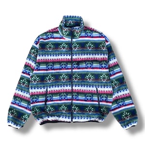Vintage 90s Style Timber Ridge Rugged Outdoors Fleece Full Zipper Aztec Tribal Sweater Jacket Size XL