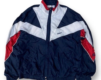 Vintage Wilson Windbreaker Track Jacket Size M  90s Colorblock Chevron Navy Blue Red White Shell Jacket Retro Sportswear Streetwear Outer