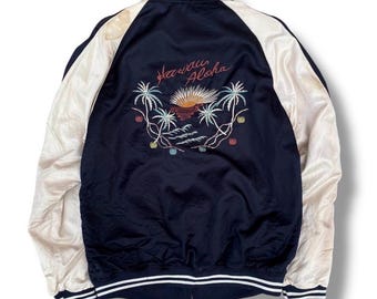 Vintage CORN Hawaii Aloha Embroidered Sukajan Souvenir Jacket Satin Bomber Streetwear Outerwear Fashion Size L 