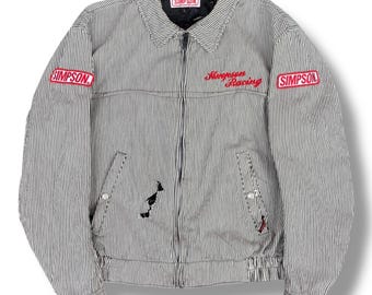 Vintage Simpson Racing Team Motorsport Stripe Bomber Jacket Full