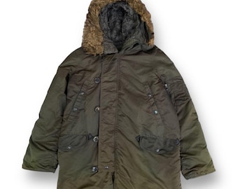 90s ALPHA アルファ　N-2B MADE IN USA Vintage ALPHA IND JACKET FLYING MAN'S HEAVY ATTACHED HOOD N