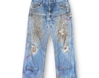 CRAZY!! Vintage Oxen Workwear Worker Double Knee Distressed Jeans Denim Carpenter Size 32