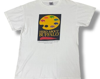 Vintage 90s Herd About Buffalo Shirt Public Art Project Minimalist Style Outfits Made in USA Size M