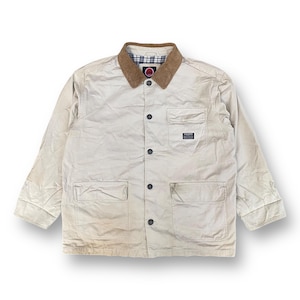 Vintage 90s Lucky Strike Originals Workwear Detroit Jacket Multipocket Chore Jacket Canvas Cream Corduroy Collar Button Down Size L