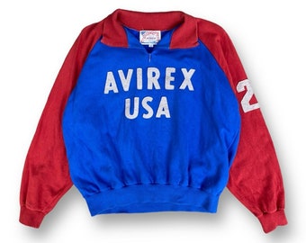 Vintage 90s Avirex USA Classic Half Zip Colourblock Embroidery Spell Out Sweatshirt Small Vintage 90’s Army Military Retro Style Size S