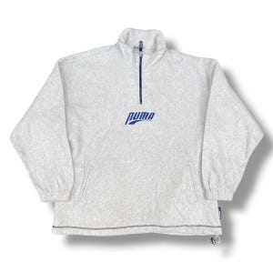 Vintage 90s Puma Half Zipper Fleece Sweatshirt Sweater Jacket Embroidery Center Logo Sportswear Big Size Minimalist Athletic Style Size 2XL
