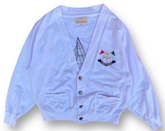 Vintage 90s Trussardi Cardigan Sweatshirt Cardigan Big Back Embroidered Yacht Logo Double Pocket Italy Fashion Designer Size M