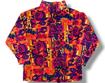 Vintage 1990s Abstract Geometric Patterned Fleece Pullover Retro Outerwear Outfits Fashion Size M