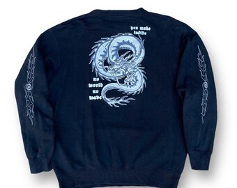 Vintage Dig Deep Sweatshirt Dragon Design Sukajan Japan Style Japanese Brand Pull Over Streetwear Fashion Outfits Big Backhit Logo Size L