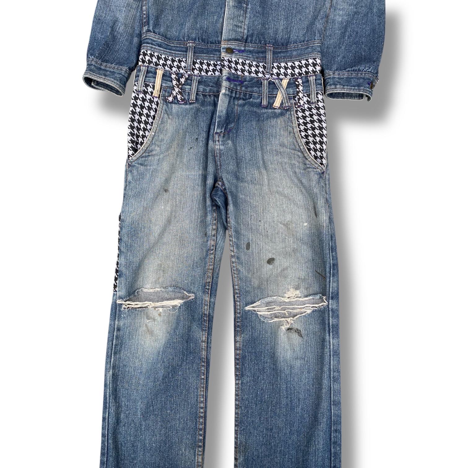Vintage 90s Jungle Storm Men Denim Jumpsuit Indigo Biker Suit