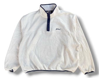 Vintage 90s L.L.Bean Fleece Pullover Half Snap Button Embroidered Logo Outdoor Garment Fashion Outfits Style Size XL