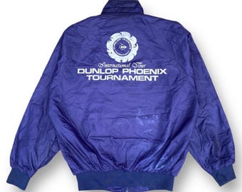 Vintage 90s Dunlop Phoenix Tournament Bomber Jacket International Tour Full Zipper Spell Out Embroidery Logo Racing Motorsports Size L