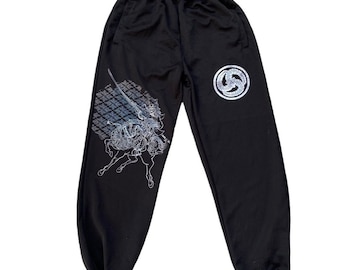 Vintage Sukajan Japan Souvenir Jogger Pants Medium Traditional Style Dragon Samurai Art Japanese Outdoor Style Outfits Fashion Size M